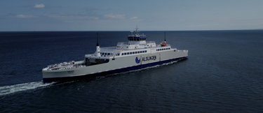 A large boat in the water