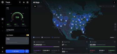 A screen of data overlayed on a map of the US