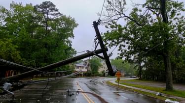 power line down in the road after a storm
