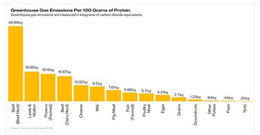 A chart of GHG emissions per protein