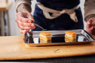 Chef preparing salmon